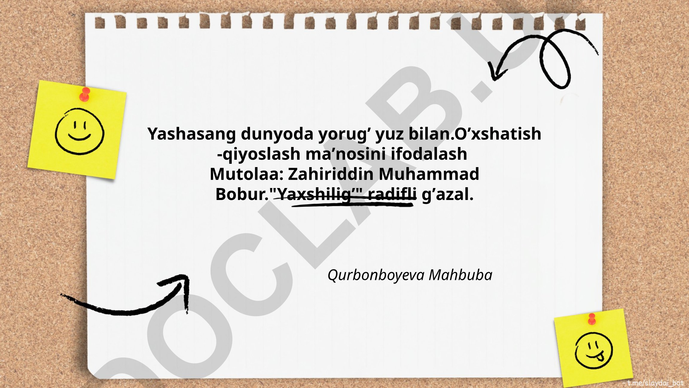 Zahiriddin Muhammad Boburning "Yaxshilig'" g'azali va o'xshatish san'ati