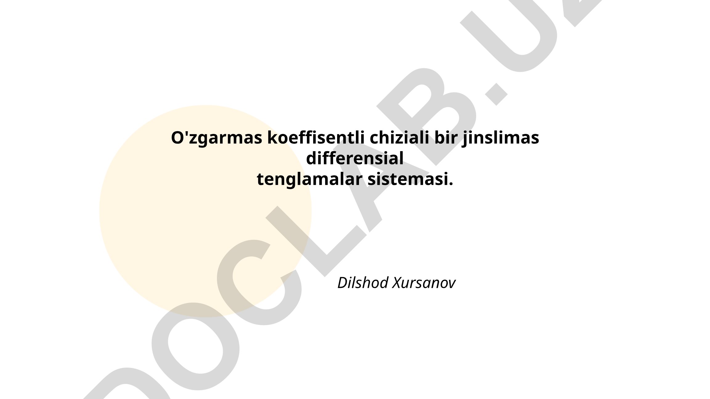O'zgarmas koeffisentli chiziali bir jinslimas differensial tenglamalar sistemasi