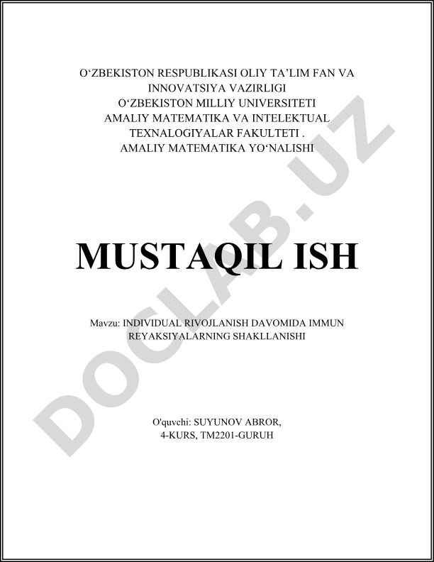 Individual rivojlanish davomida immun reaksiyalarning shakllanishi
