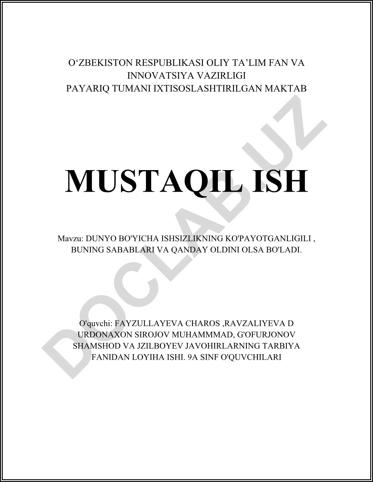 Dunyo bo'yicha ishsizlikning ko'payotganligi, buning sabablari va qanday oldini olsa bo'ladi