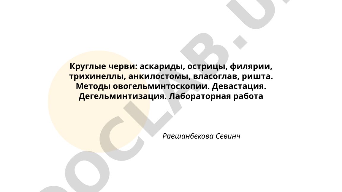 Круглые черви: аскариды, острицы, филярии, трихинеллы, анкилостомы, власоглав, ришта
