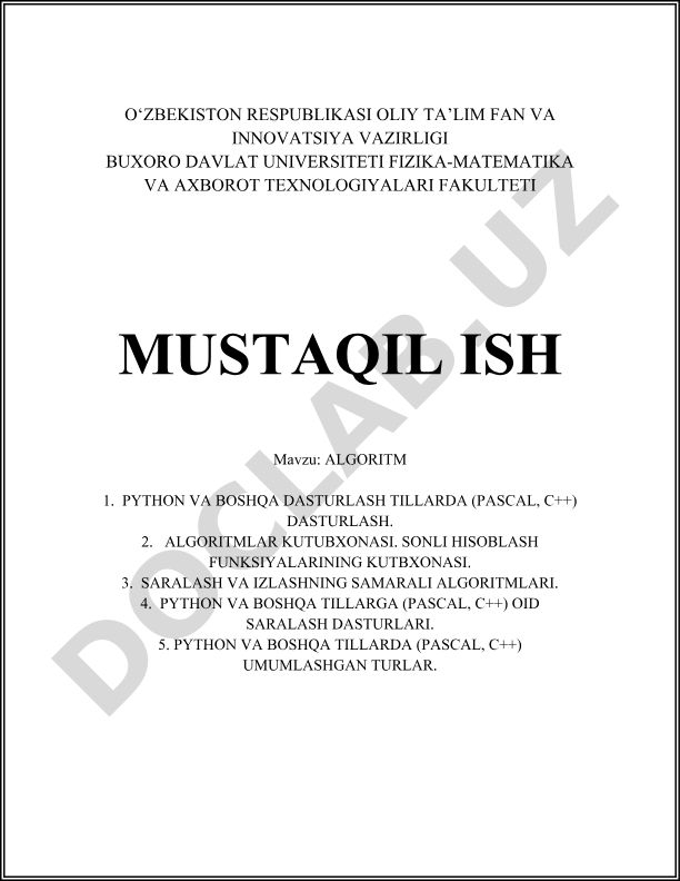Algoritmlar asoslari: Python, Pascal va C++ dasturlash tillarida