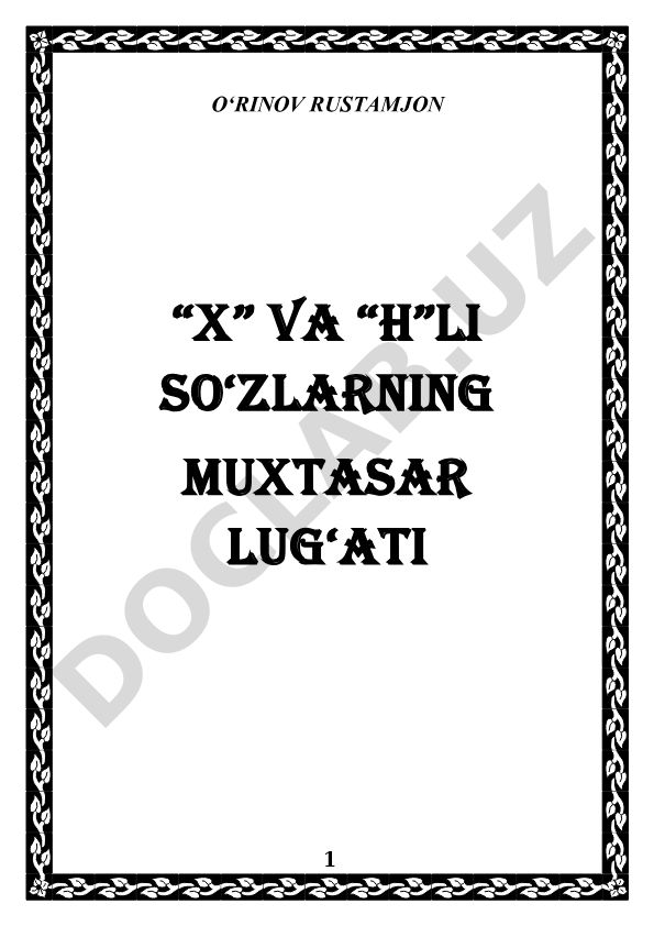 X va H harfli so'zlarning muxtasar lug'ati