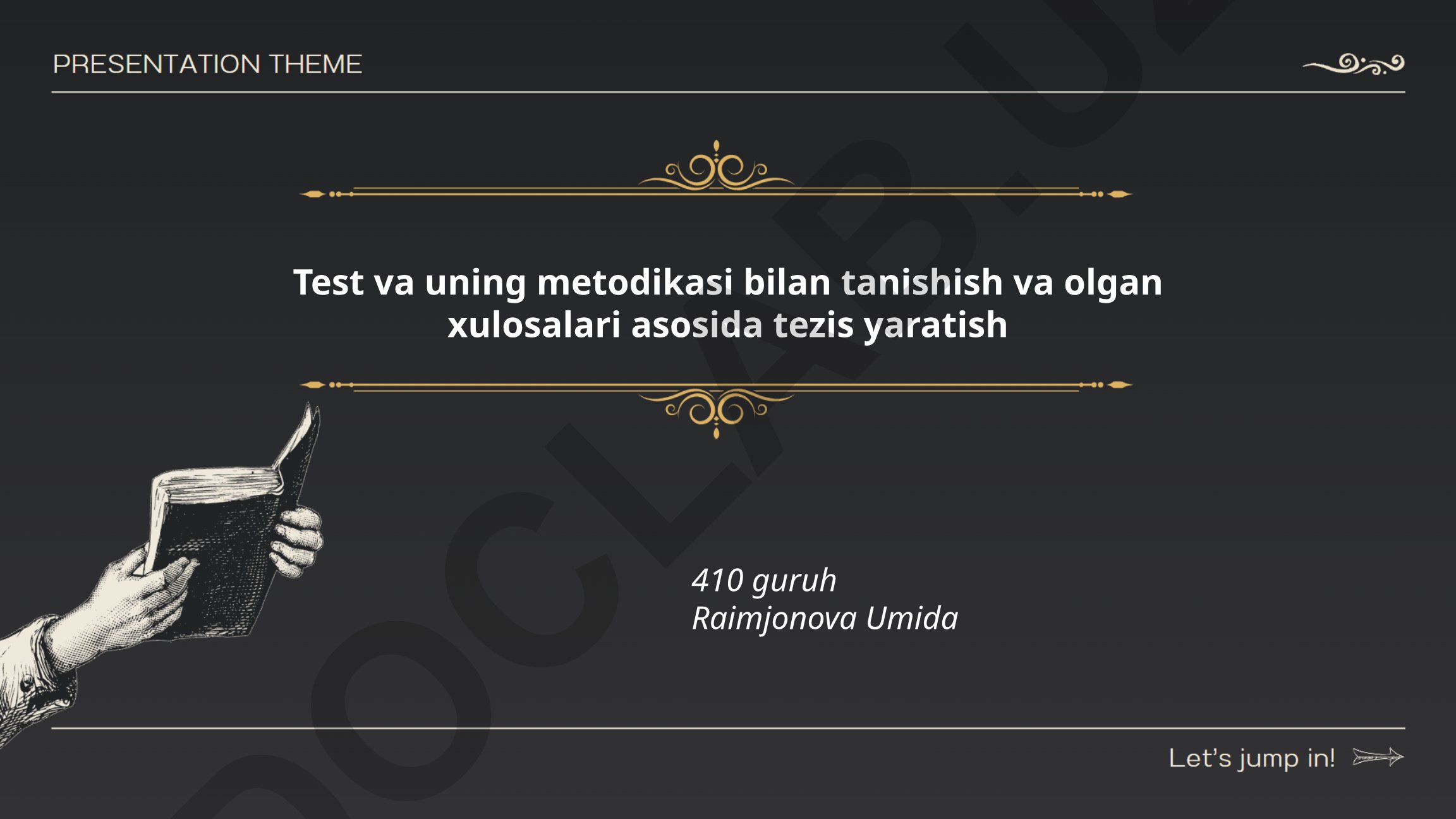 Test va uning metodikasi bilan tanishish va tezis yaratish