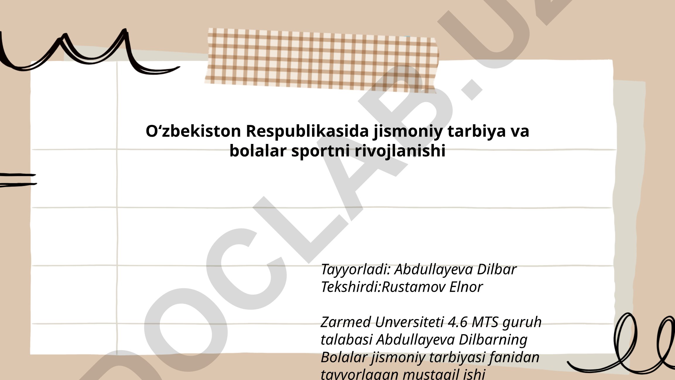 O‘zbekistonda jismoniy tarbiya va bolalar sporti rivojlanishi