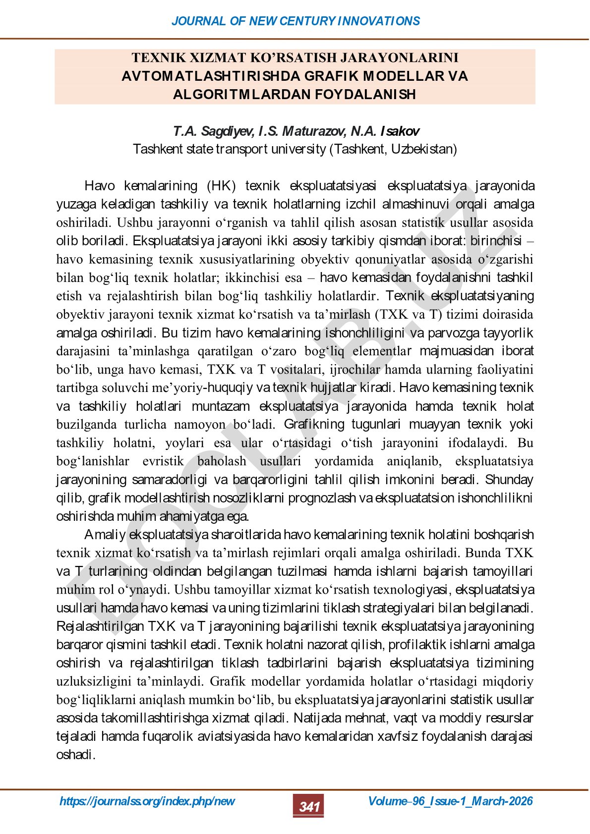 Texnik xizmat ko'rsatish jarayonlarini avtomatlashtirishda grafik modellar va algoritmlardan foydalanish