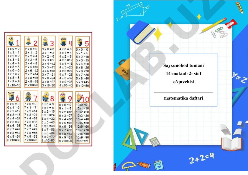 Sayxunobod tumani 14-maktab 2-sinf o'quvchisi matematika daftari