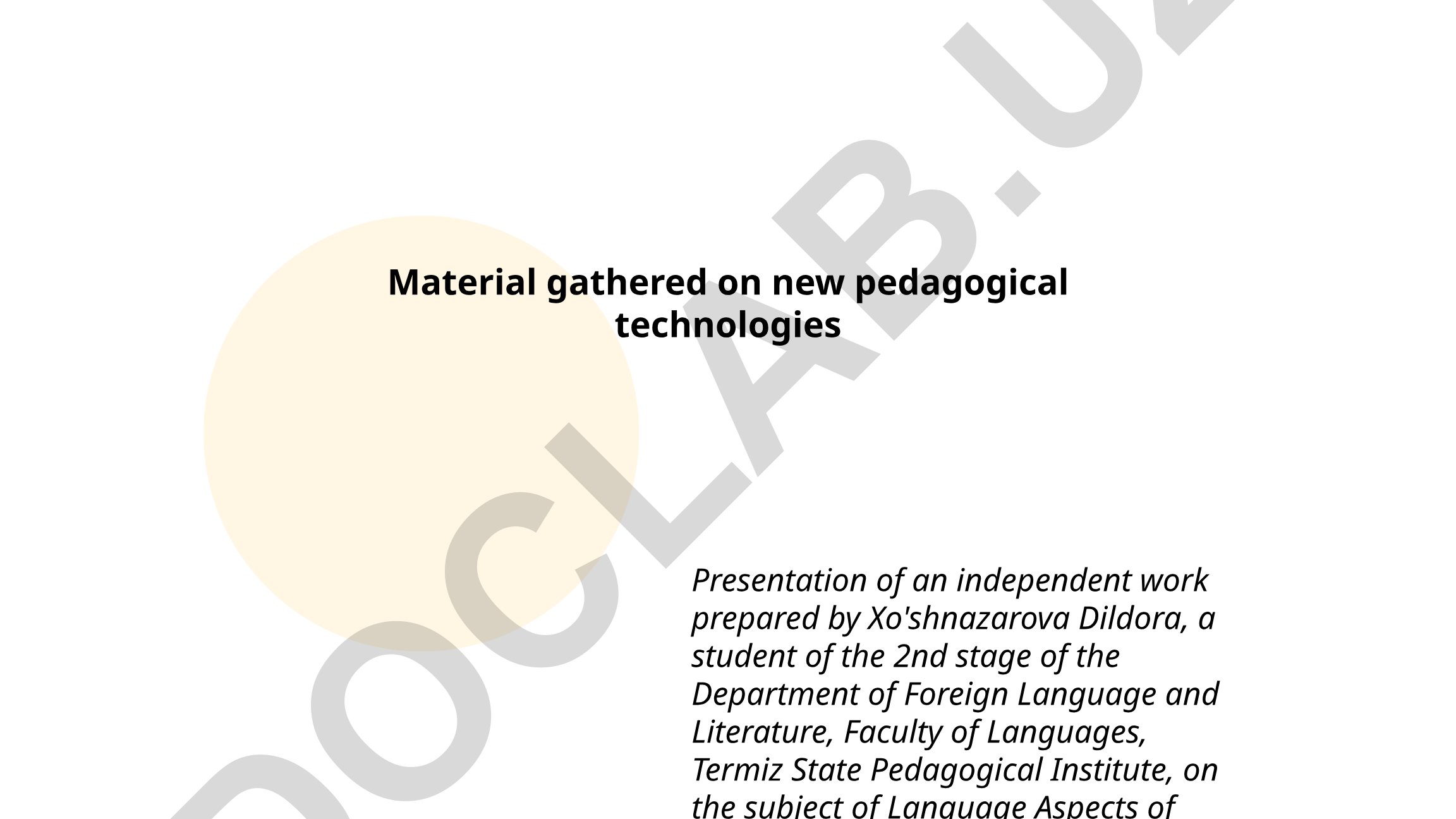 Language Aspects of Teaching Practice