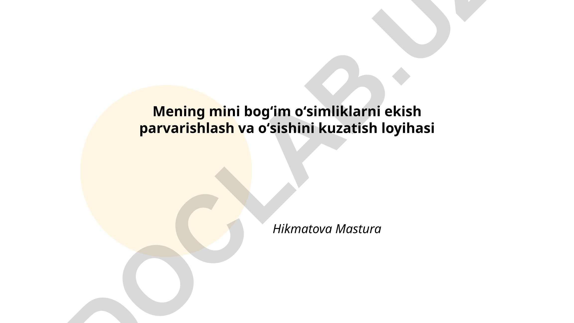 Mini bog' orqali o'simliklarni ekish, parvarishlash va o'sishini kuzatish loyihasi