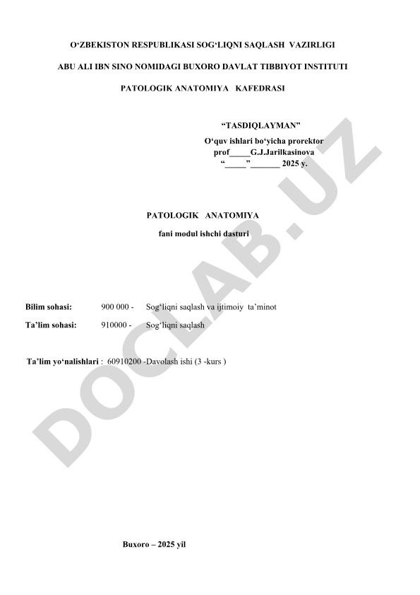 Patologik anatomiya fani modul ishchi dasturi