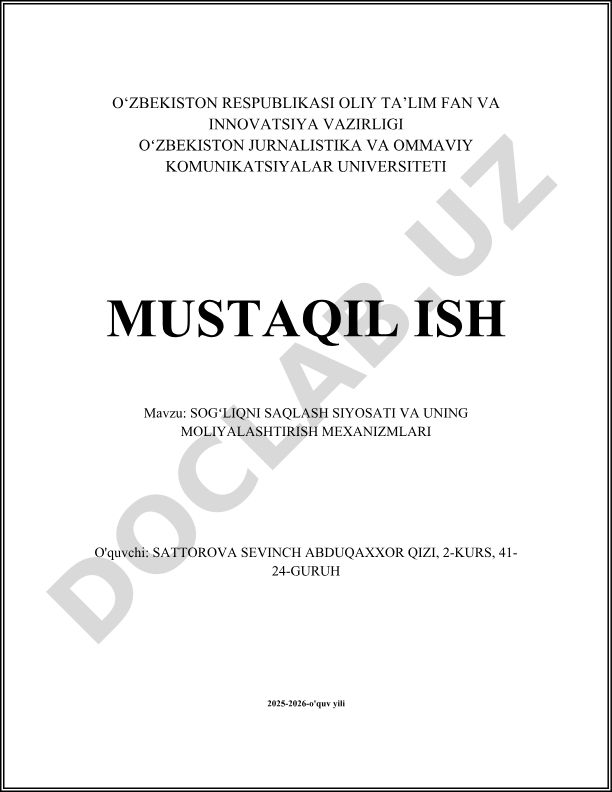 Sogʻliqni saqlash siyosati va uning moliyalashtirish mexanizmlari