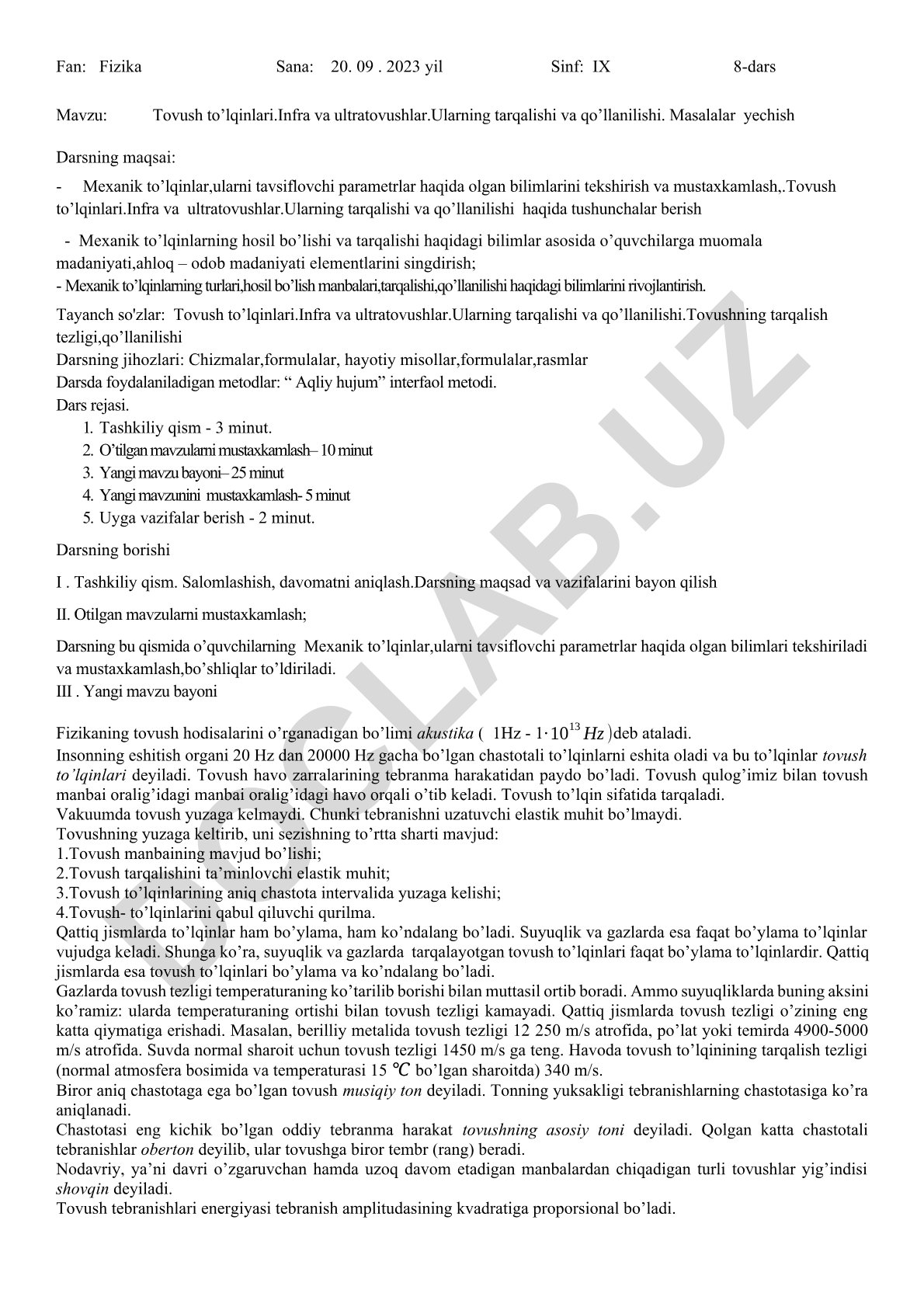 Tovush to’lqinlari, infra va ultratovushlar, ularning tarqalishi va qo’llanilishi