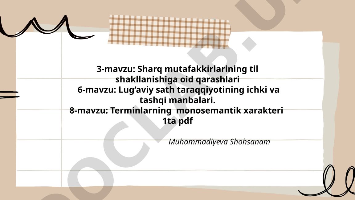 Sharq mutafakkirlarining til shakllanishiga oid qarashlari