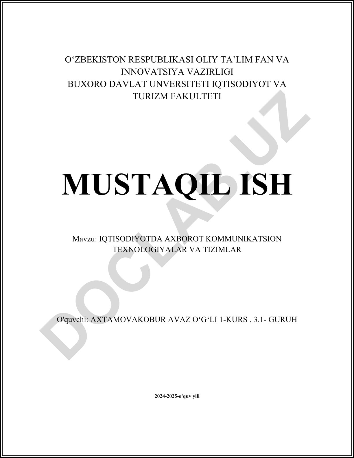 Iqtisodiyotda axborot kommunikatsion texnologiyalar va tizimlar