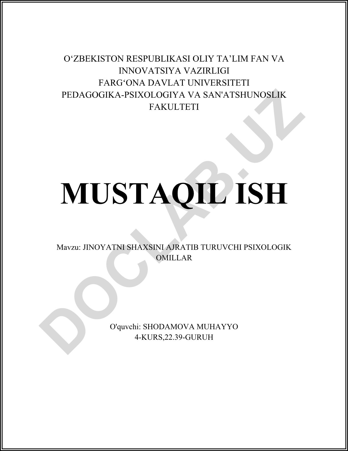 Jinoyatni shaxsini ajratib turuvchi psixologik omillar