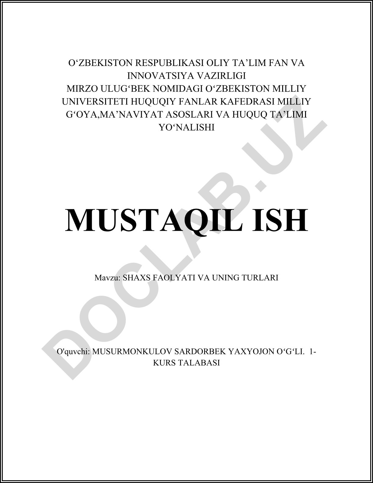 Shaxs faoliyati va uning turlari