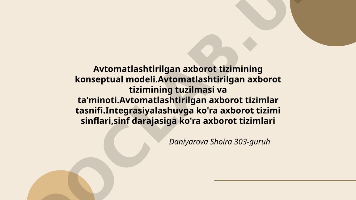 Avtomatlashtirilgan axborot tizimining konseptual modeli va tasnifi