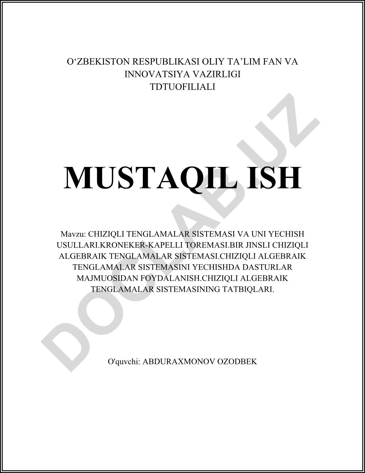 Chiziqli tenglamalar sistemasi va uni yechish usullari