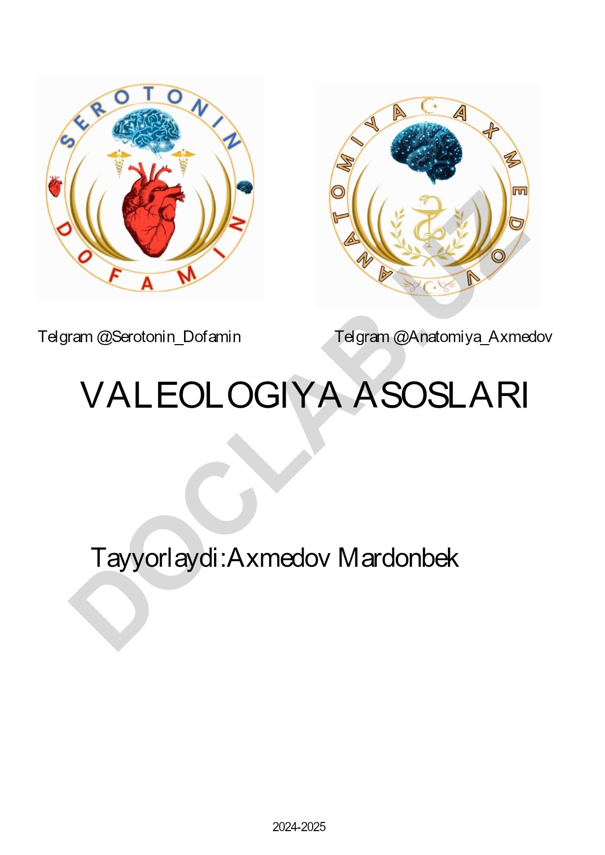 Valeologiya asoslari fanining maqsadlari va o'rganish usullari