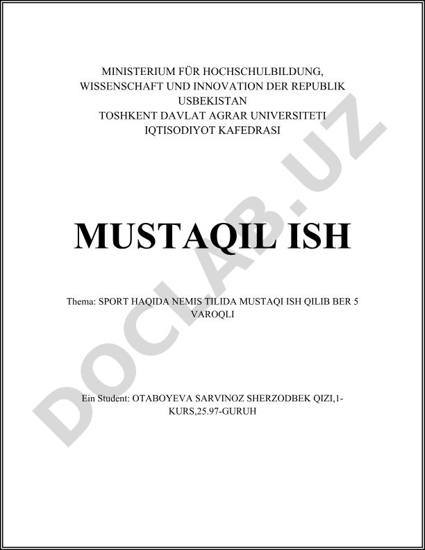 Sport haqida nemis tilida mustaqil ish