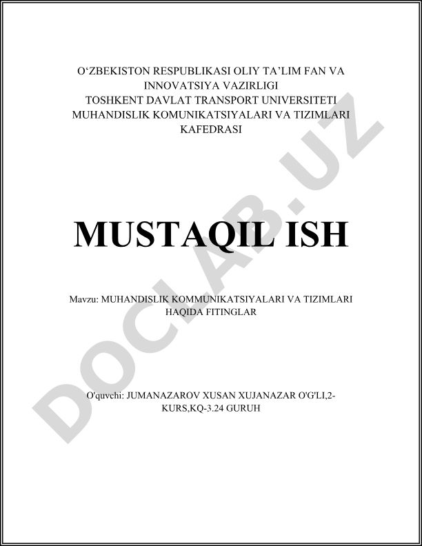 Muhandislik kommunikatsiyalari va tizimlari haqida fittinglar