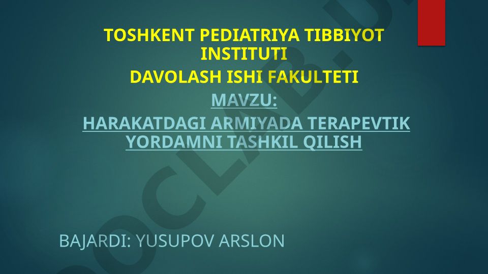 Harakatdagi armiyada terapevtik yordamni tashkil qilish