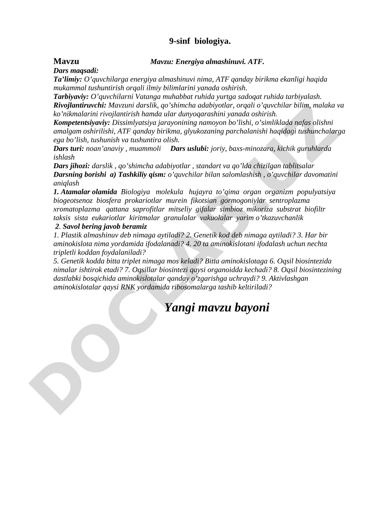 Energiya almashinuvi. ATF