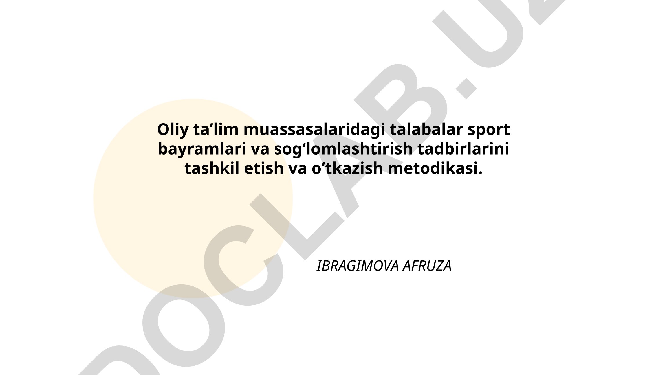 Oliy ta’lim muassasalaridagi talabalar sport bayramlari va sog‘lomlashtirish tadbirlarini tashkil etish va o‘tkazish metodikasi