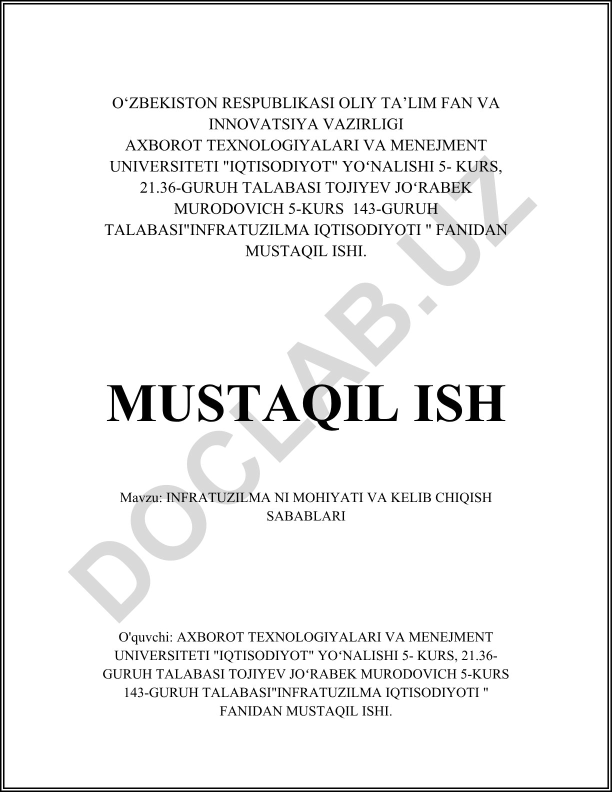Infratuzilmaning mohiyati va kelib chiqish sabablari