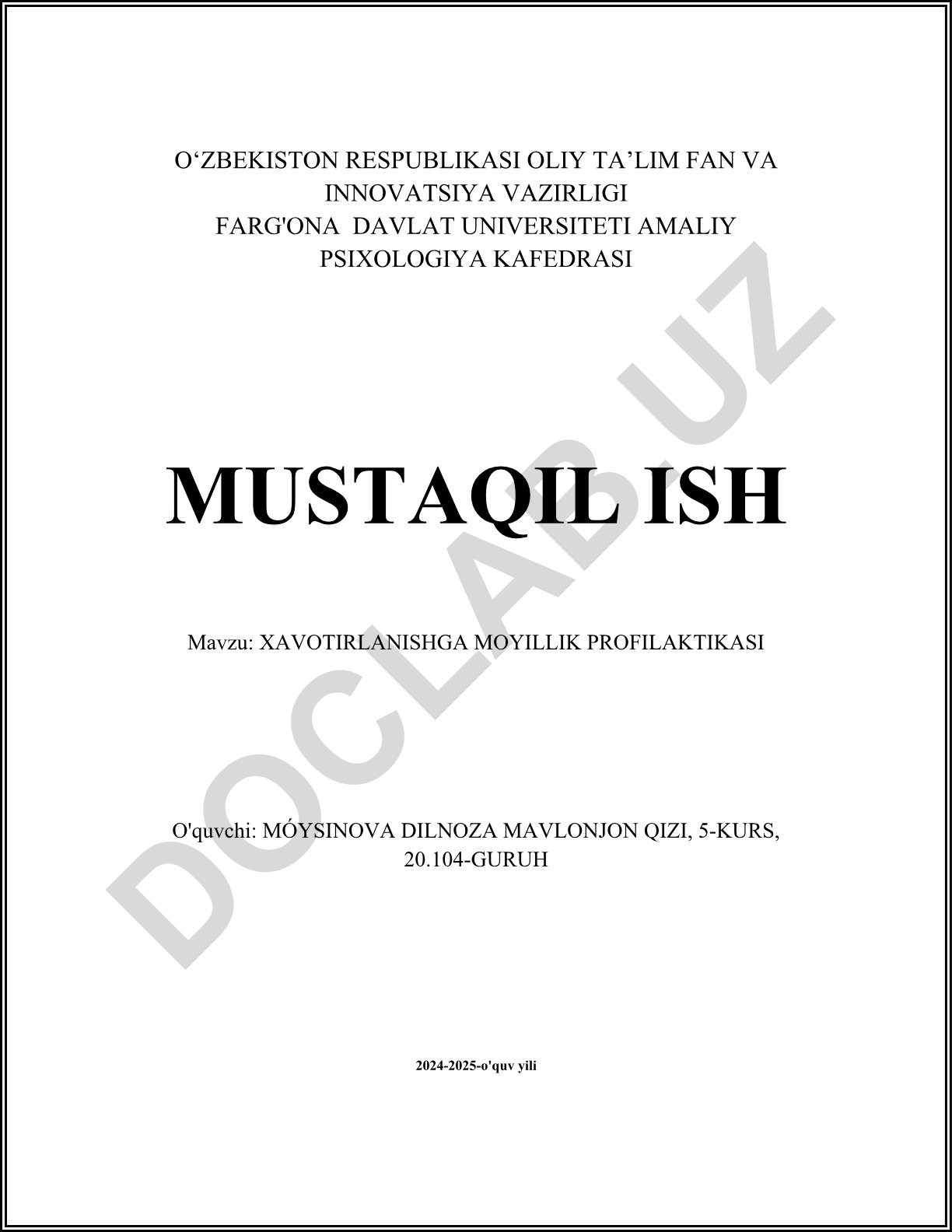 Xavotirlanishga moyillik profilaktikasi