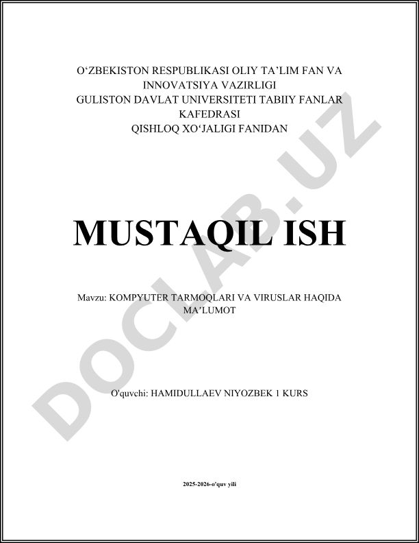 Kompyuter tarmoqlari va viruslar haqida ma'lumot