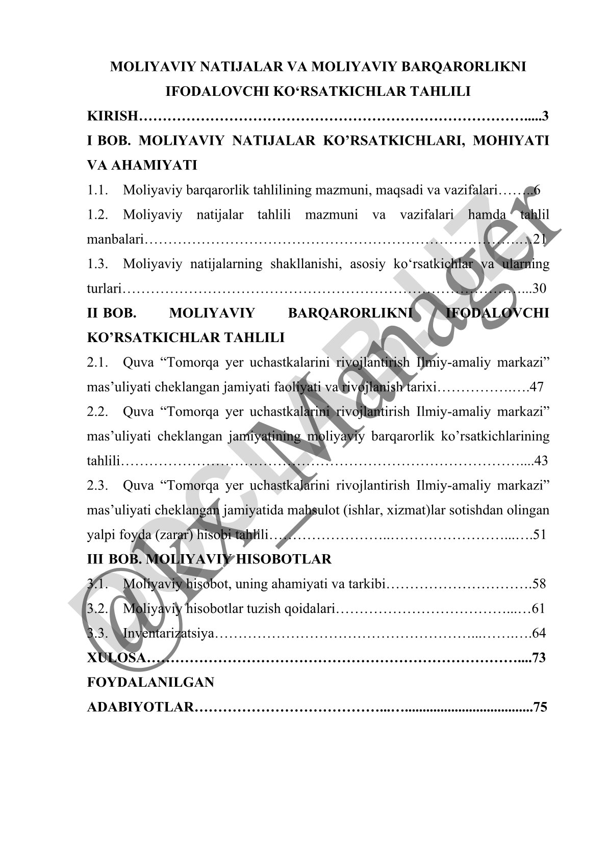 Moliya natijalari va moliyaviy barqarorlikni ifodalovchi ko'rsatkichlar tahili