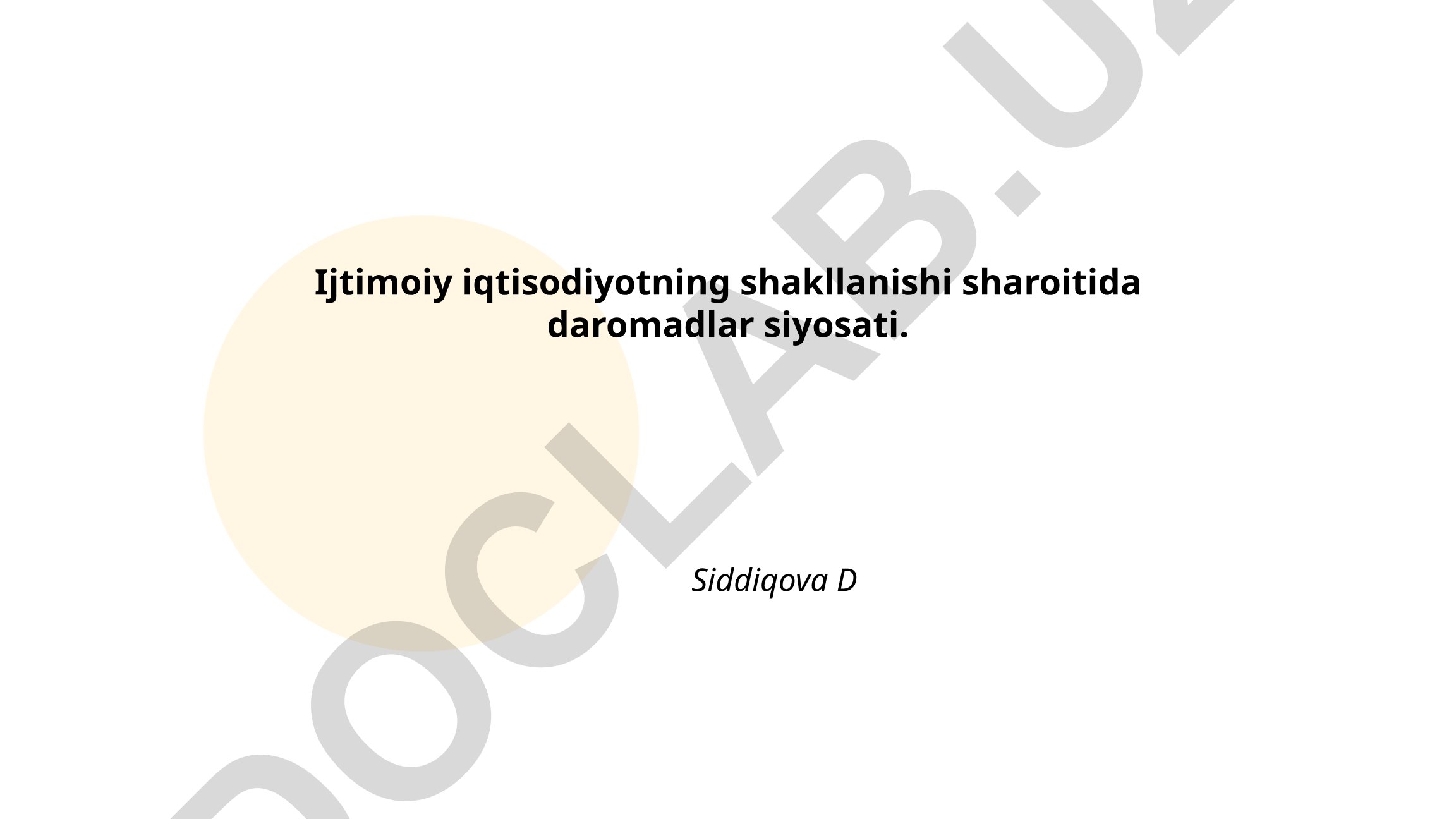 Ijtimoiy iqtisodiyot sharoitida daromadlar siyosati