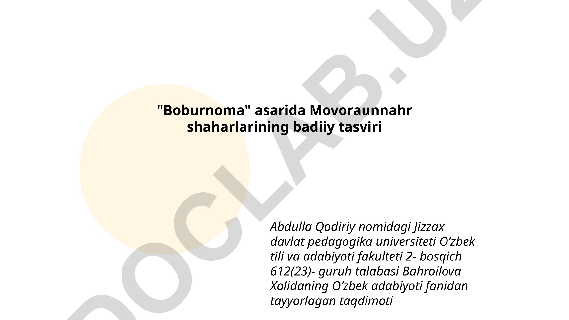 Boburnoma asarida Movoraunnahr shaharlarining badiiy tasviri