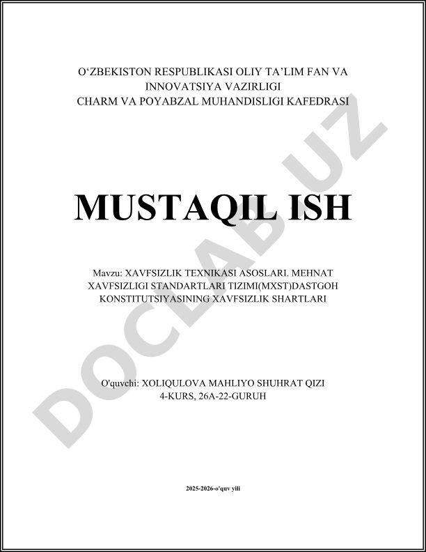 Xavfsizlik texnikasi asoslari. Mehnat xavfsizligi standartlari tizimida dastgoh konstitutsiyasining xavfsizlik shartlari