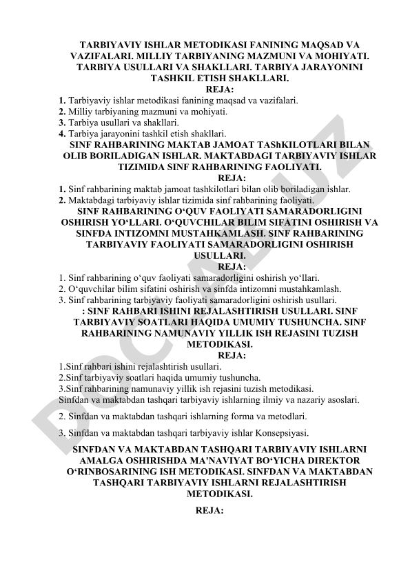 Tarbiyaviy ishlar metodikasi va sinf rahbarining faoliyati