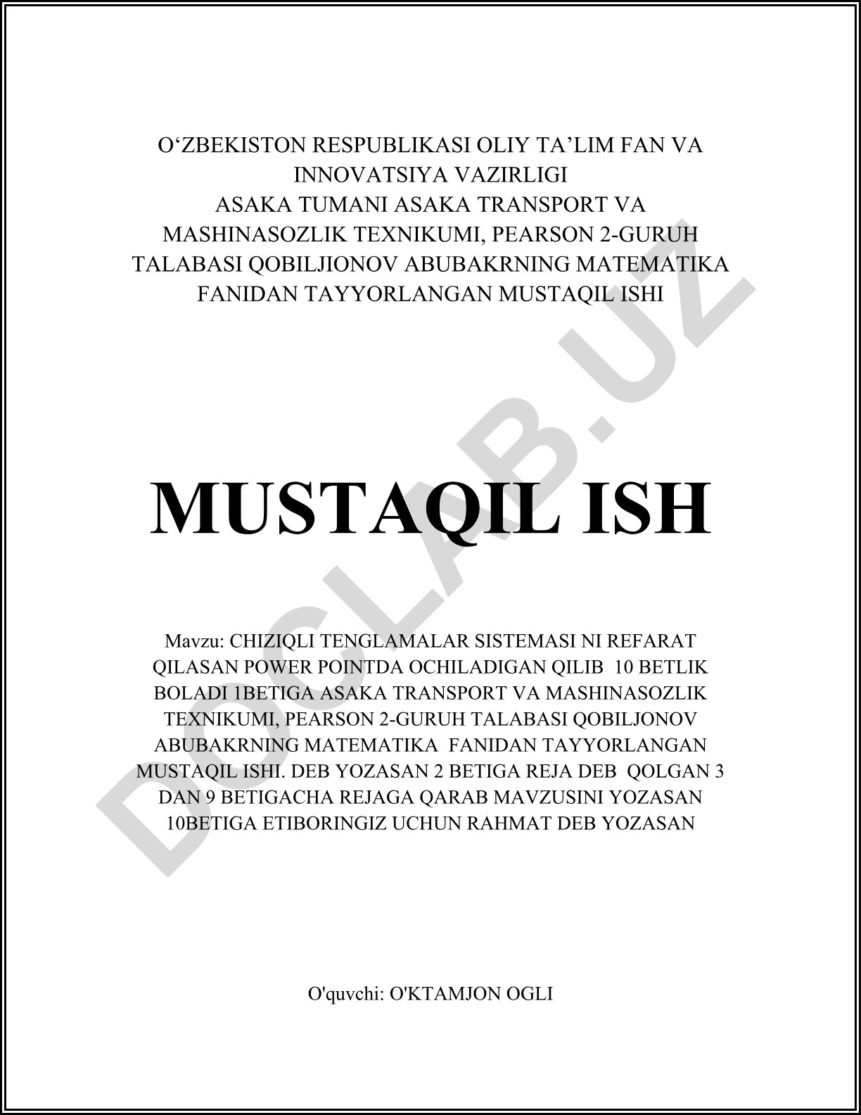 Chiziqli tenglamalar sistemasining ta'rifi va asosiy tushunchalar