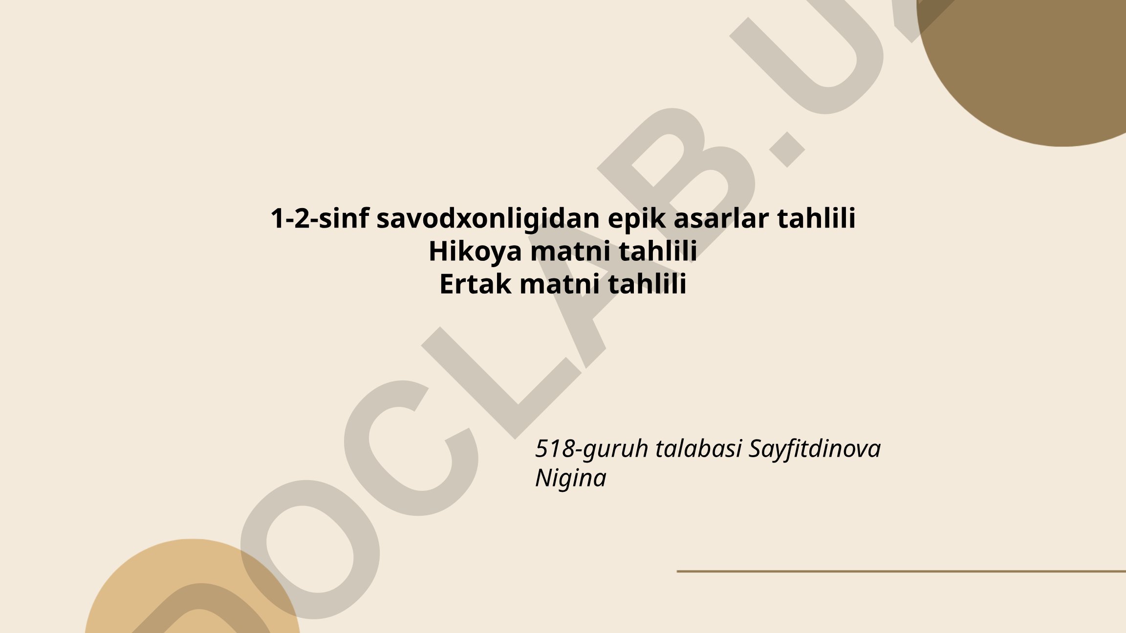 1-2-sinf savodxonligidan epik asarlar, hikoya va ertak matni tahlili