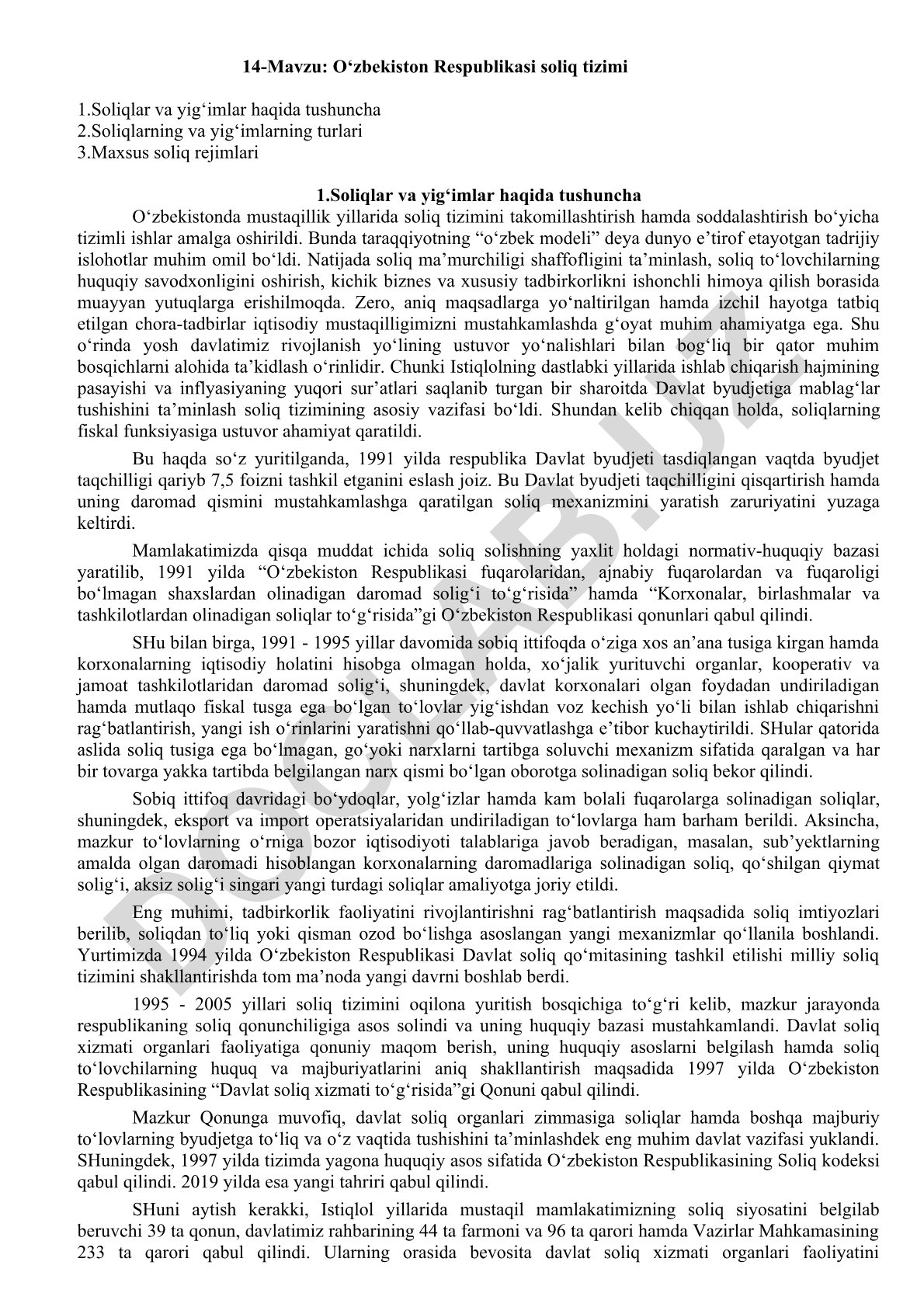 O‘zbekiston Respublikasi soliq tizimi