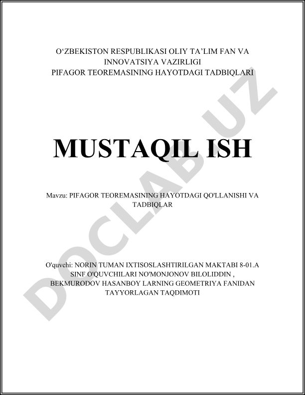Pifagor teoremasining hayotdagi qo'llanishi va tadbiqlar