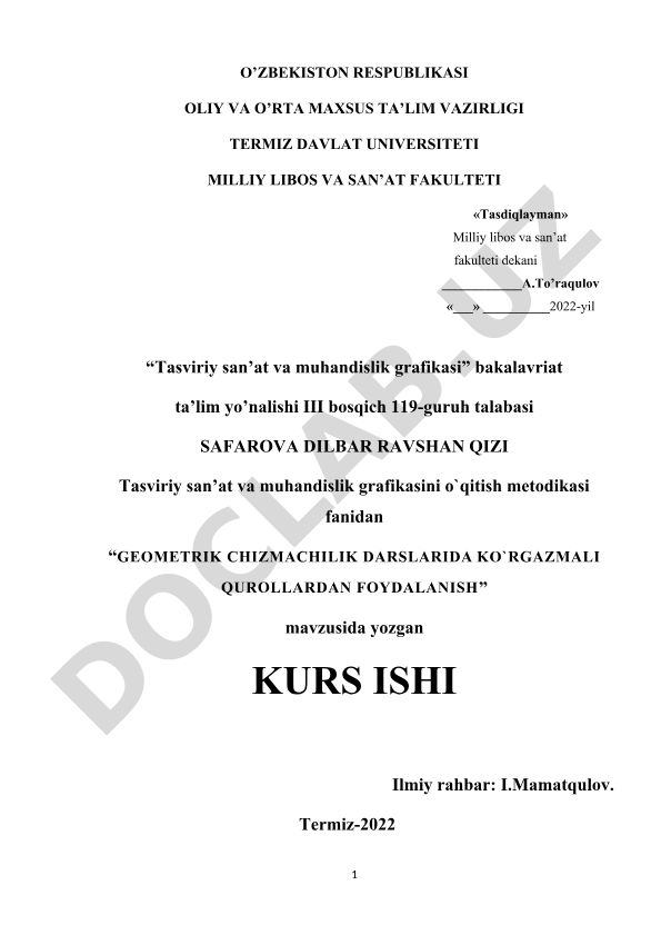 Geometrik chizmachilik darslarida ko'rgazmali qurollardan foydalanish