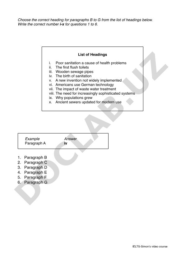 IELTS reading task: Sanitation systems development