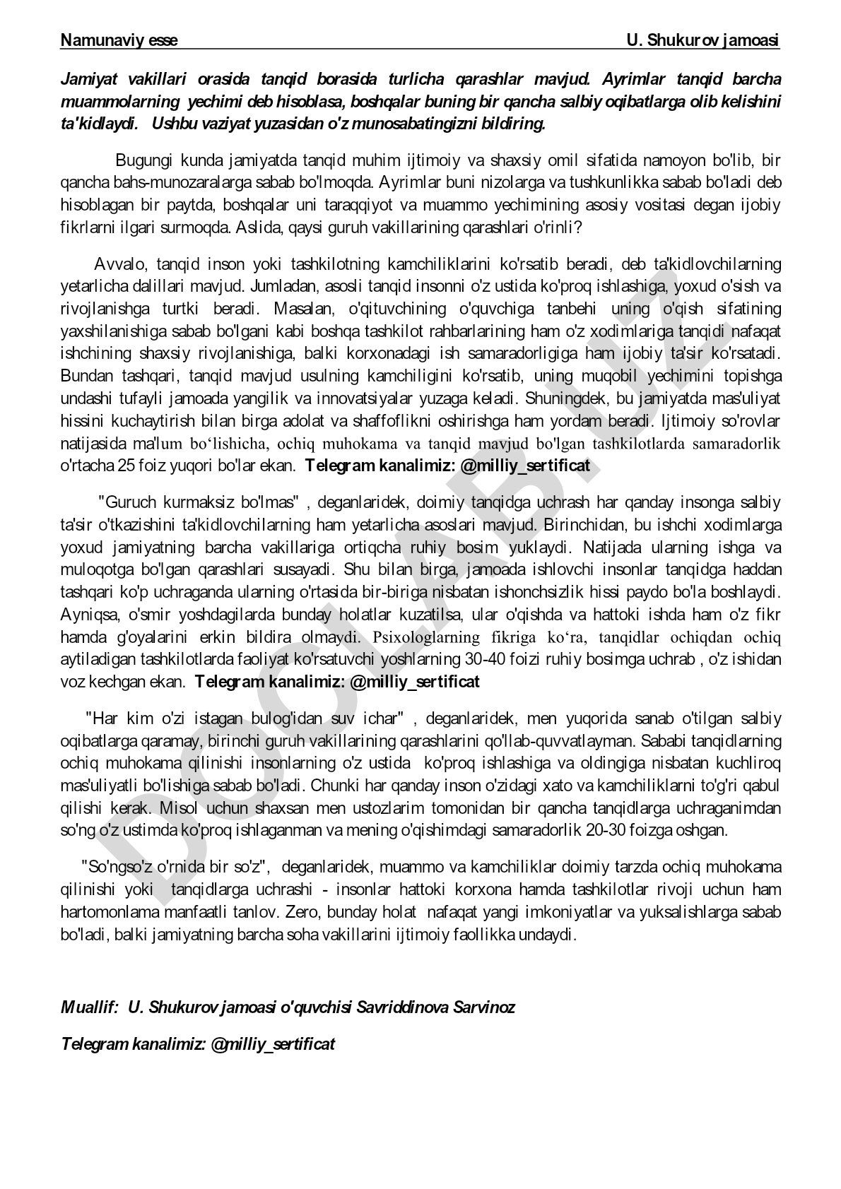 Jamiyatda tanqidning o'rni va ahamiyati