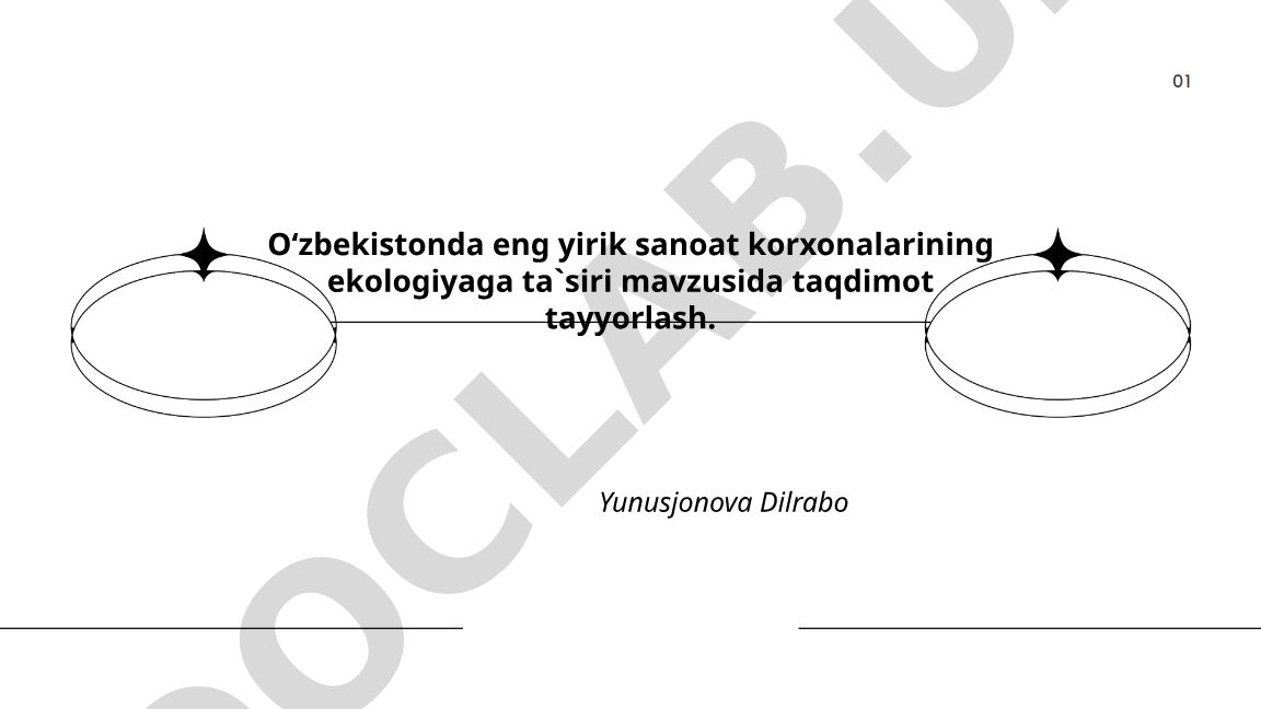 O‘zbekistonda eng yirik sanoat korxonalarining ekologiyaga ta‘siri