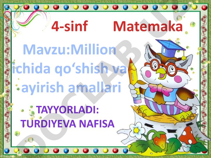 Million ichida qo‘shish va ayirish amallari