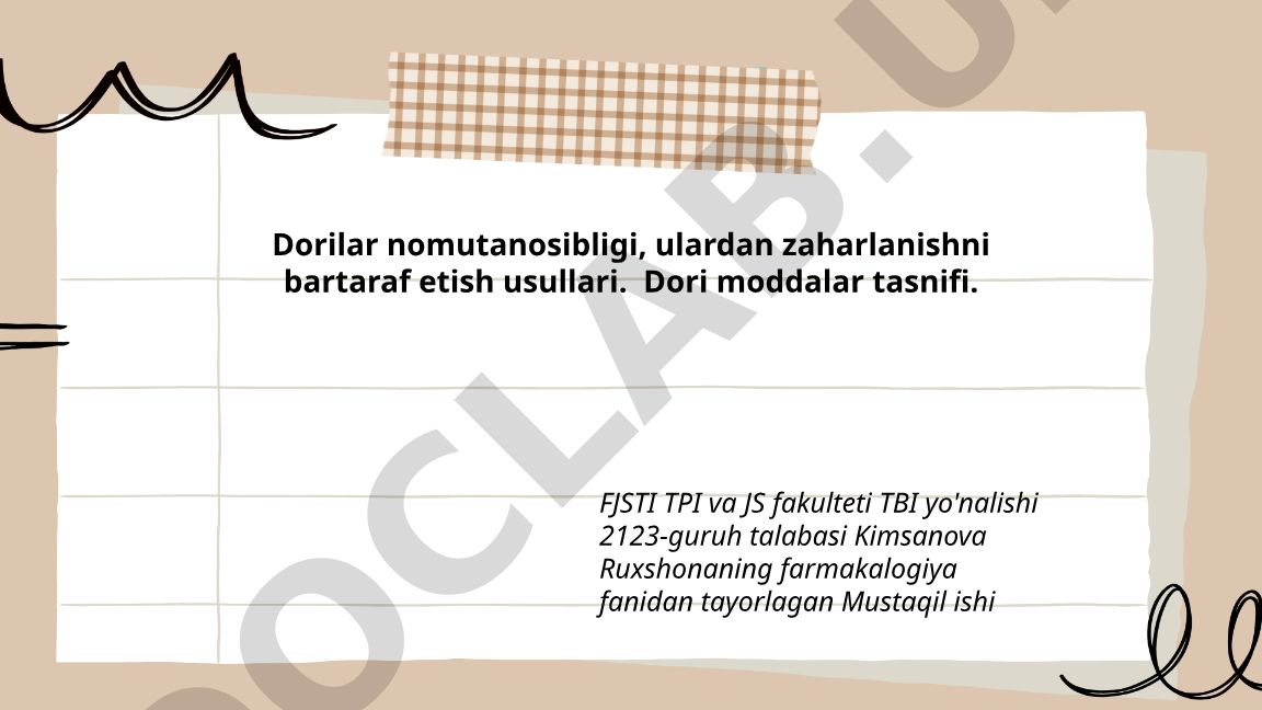 Dorilar nomutanosibligi va zaharlanishni bartaraf etish usullari