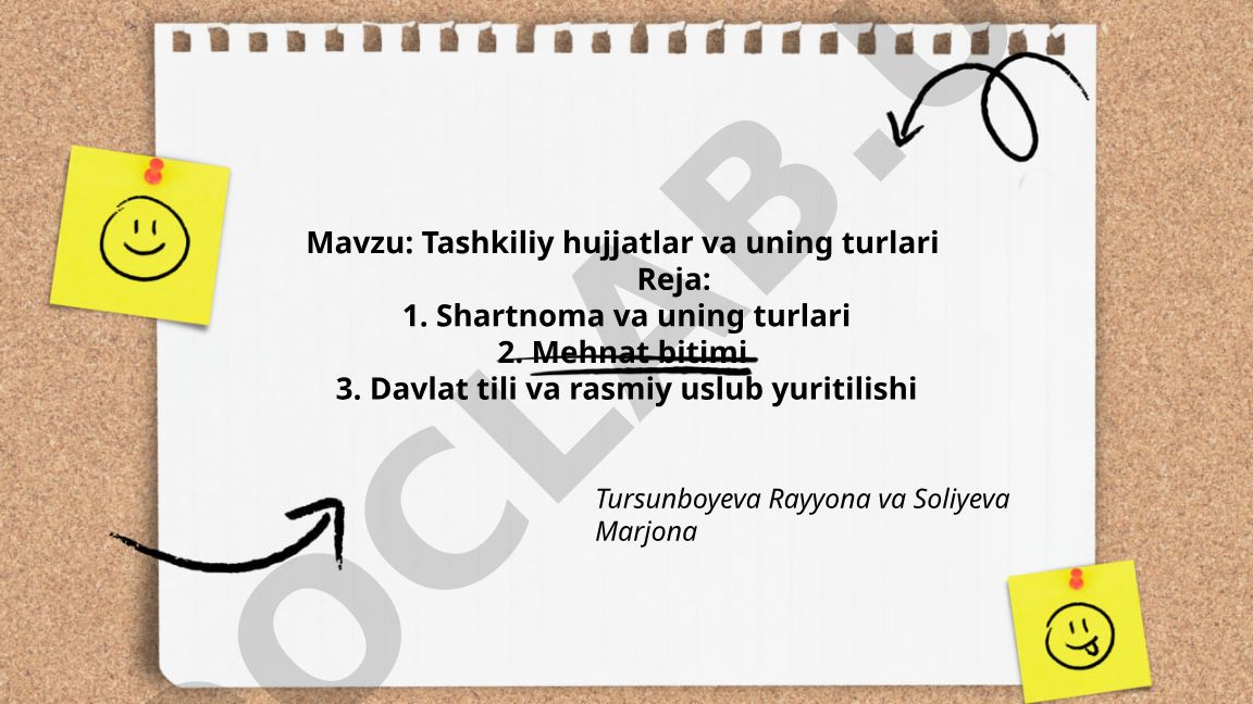 Tashkiliy hujjatlar va uning turlari