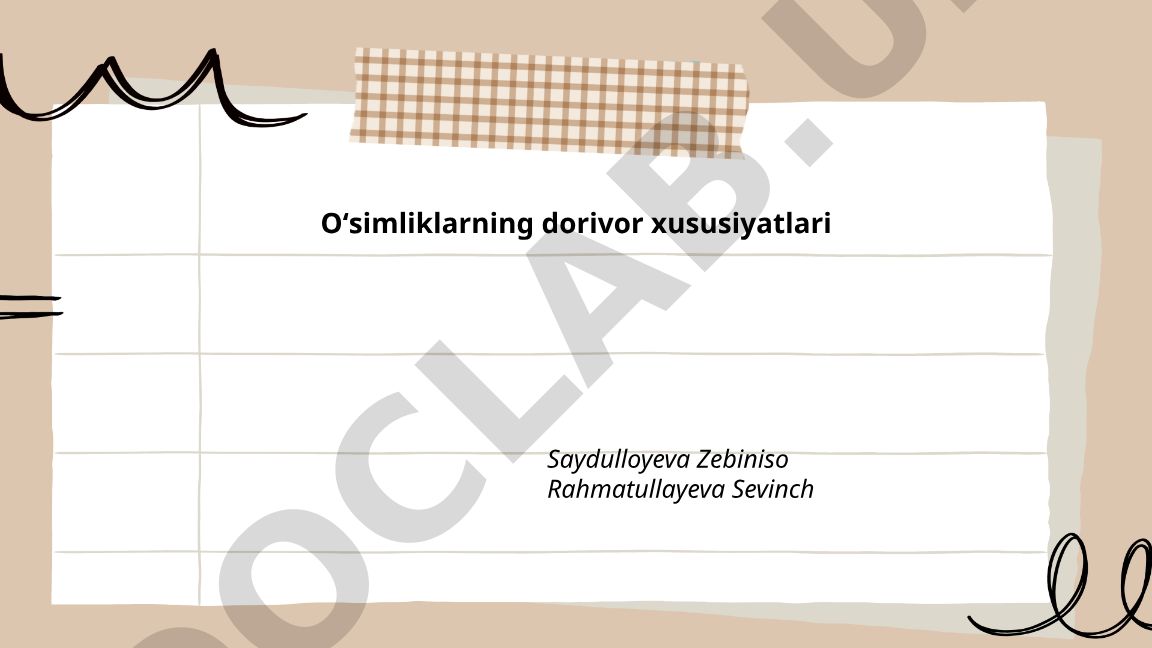Oʻsimliklarning dorivor xususiyatlari
