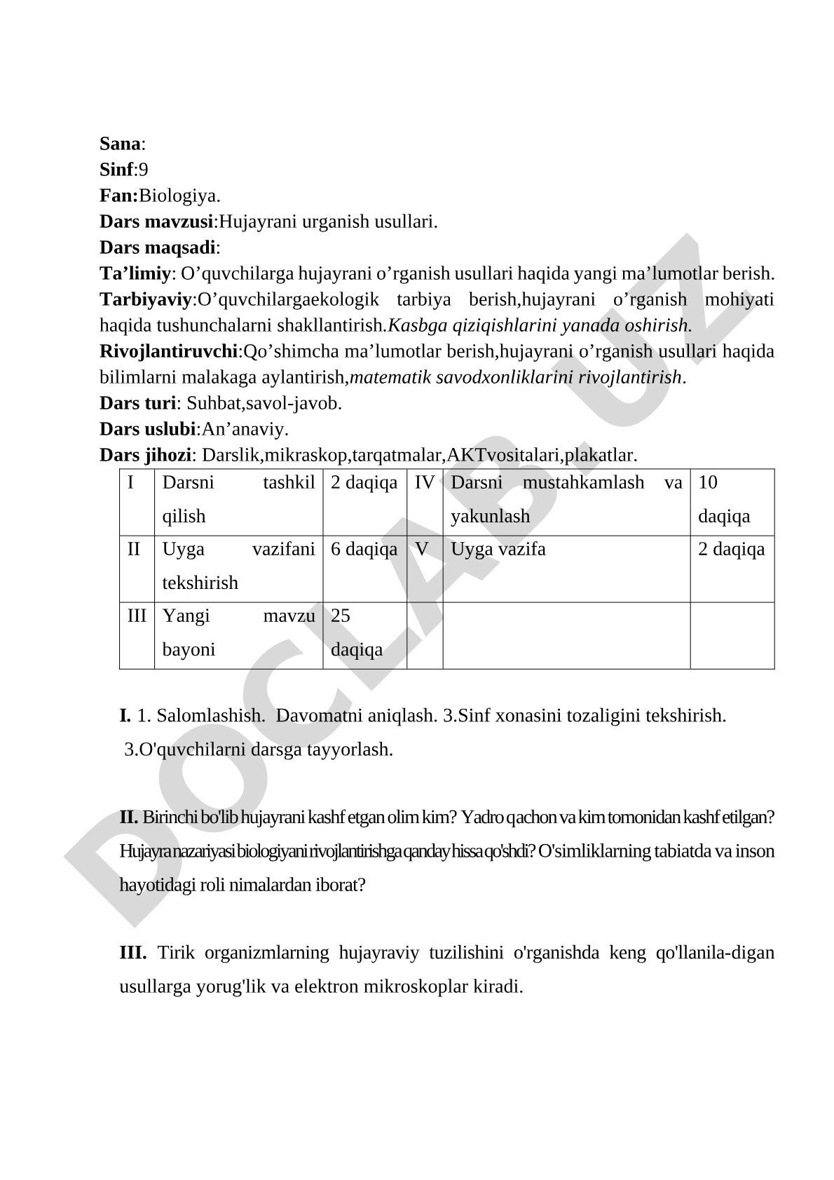 Hujayrani urganish usullari