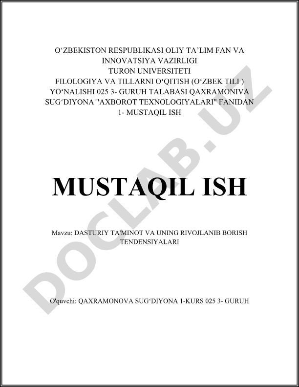 Dasturiy ta'minot va uning rivojlanib borish tendensiyalari